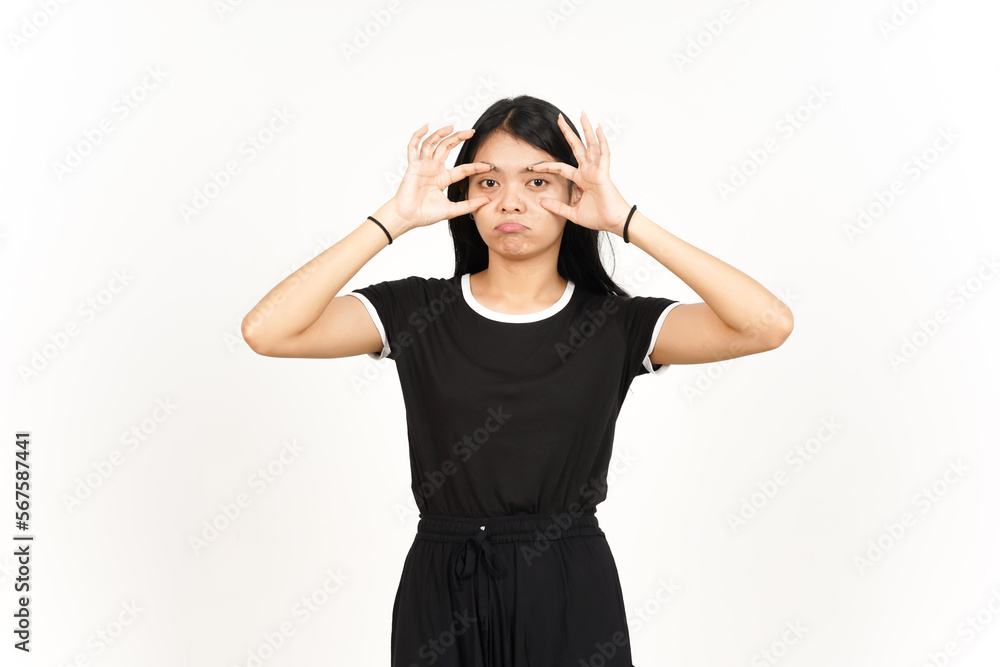 Trying open the eyes Of Beautiful Asian Woman Isolated On White Background Trying open the eyes Of Beautiful Asian Woman Isolated On White Background