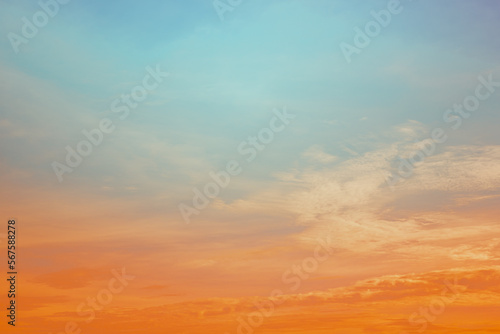 Gorgeous panorama scenic of the beautiful colorful dramatic sky with clouds at sunset or sunrise.