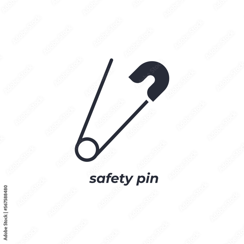 Vector sign safety pin symbol is isolated on a white background. icon color editable. Vector sign safety pin symbol is isolated on a white background. icon color editable.