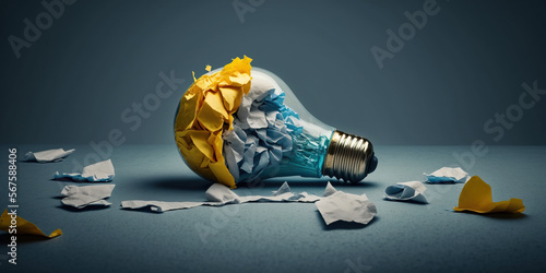 Brainstorming concept.  Light bulb. Lack of creativity. Generative AI. photo