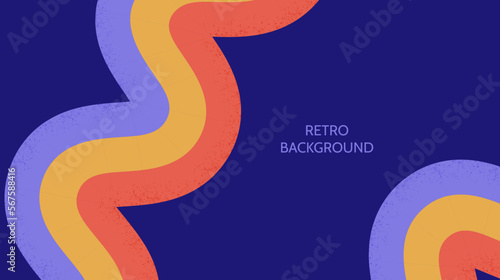 Retro abstract background. Textured colourful wavy wallpaper. Vintage curved stripes and lines backdrop. 