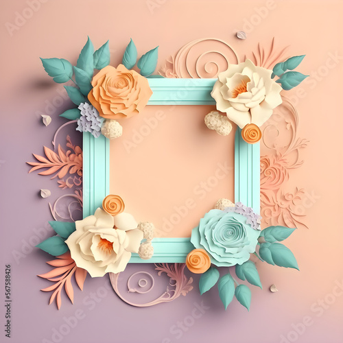 Blank Aesthetic Clay Roses Frame on Light Purple Peach Gradient Background