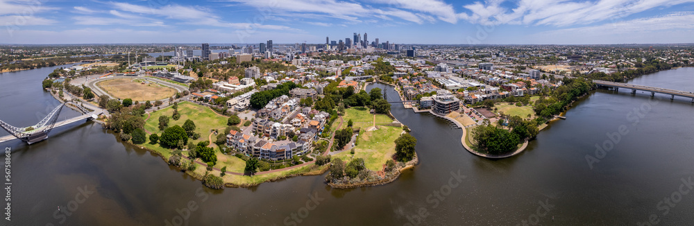 Panoramic aerial view of the city of Perth, Western Australia 