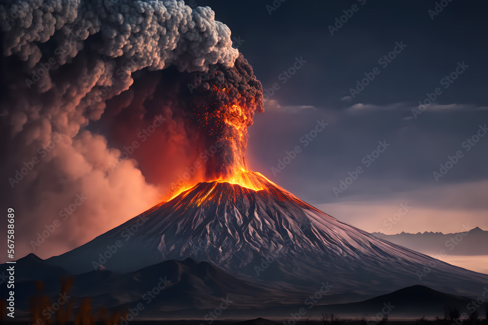 Strong powerful Volcano Eruption 