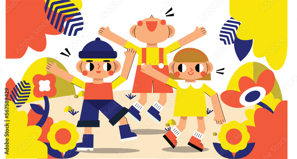 cute kids hiking having fun colourful illustration cute kids hiking having fun colourful illustration
