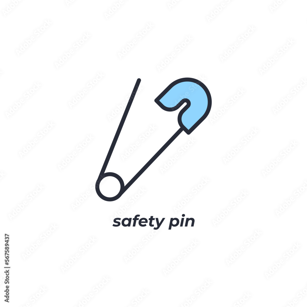 Vector sign safety pin symbol is isolated on a white background. icon color editable. Vector sign safety pin symbol is isolated on a white background. icon color editable.