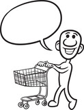 PNG image with transparent background of doodle small person rolling shopping cart