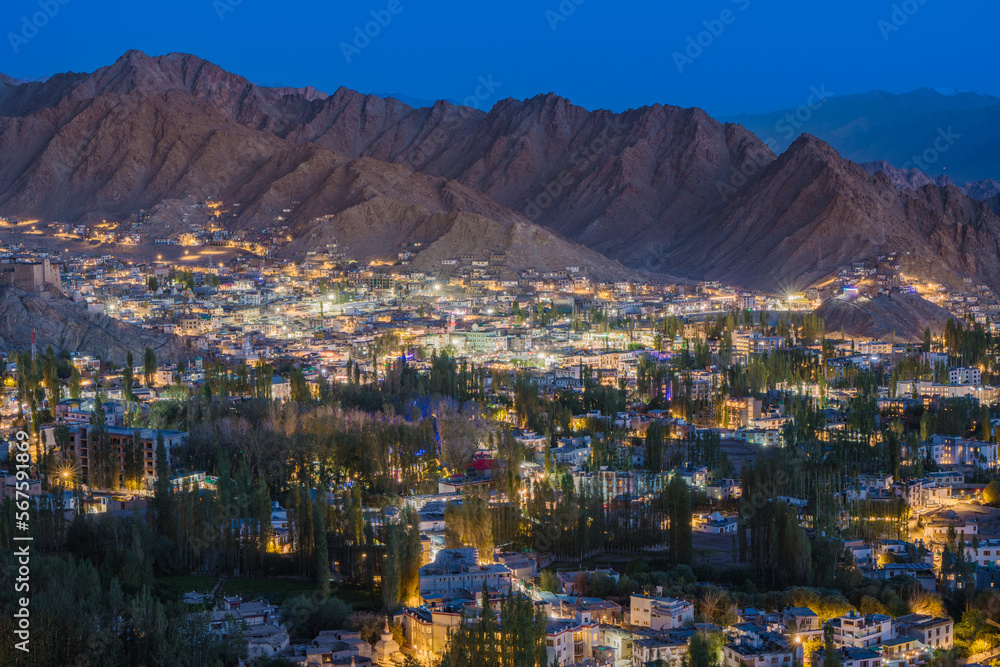 Leh Ladakh at night. Leh Ladakh is the capital and largest town of Ladakh union territory in India.