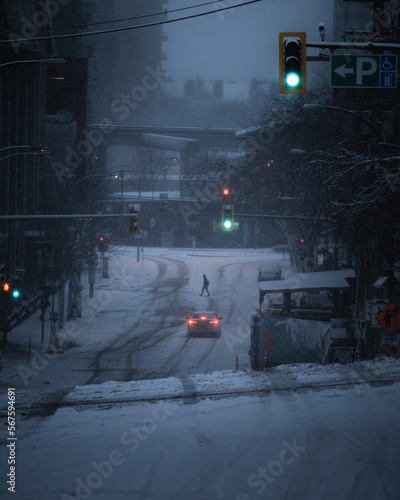 Moody winter city scene