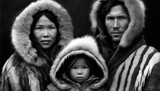 Inuit  family portrait, parents and children, looking at the camera. Generative AI