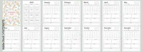 Pink Minimalist Monthly Calendar 2025 Planner Bundle and cover