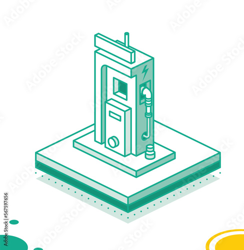 EV charging station or electric vehicle recharging station. Vector illustration.