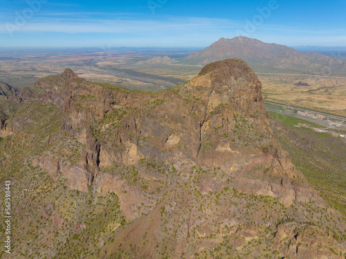 Picacho Peak aerial view in Picacho Peak State Park in Pinal County in Arizona AZ, USA.  photo