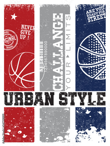 Urban Style T shirt design blue and red