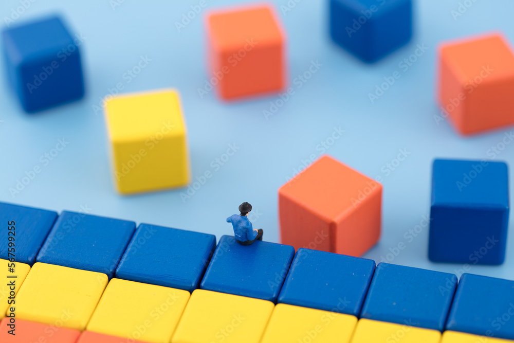 The miniature world sits on the building blocks and is lost in the distance The miniature world sits on the building blocks and is lost in the distance