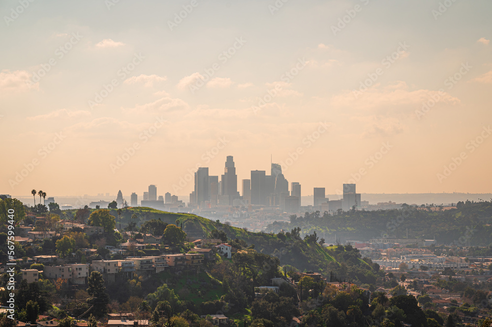 View of the city of Los Angeles on top of the Hollywood Hills