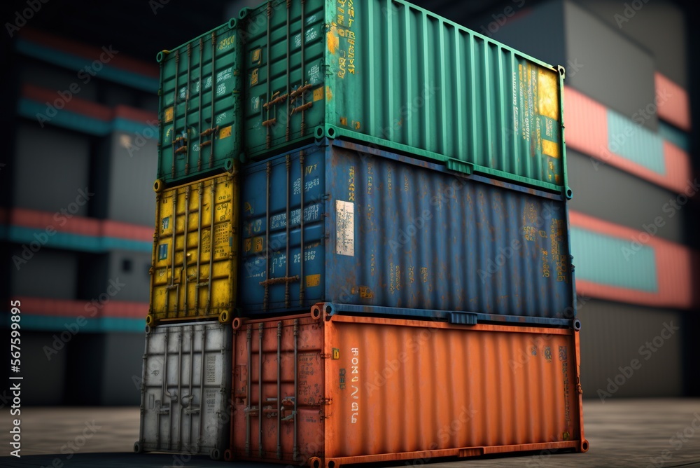 Fototapeta premium Stack of cargo containers. Generative AI.