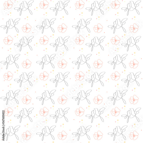 Seamless pattern - lineart birds and flowers PNG