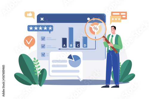 Business man analysis survay online result with graph