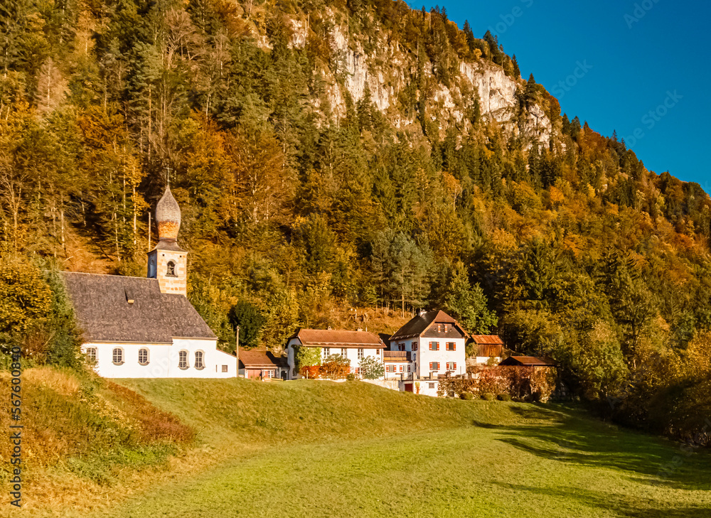 Beautiful autumn or indian summer view near Schneizlreuth, Bavaria, Germany