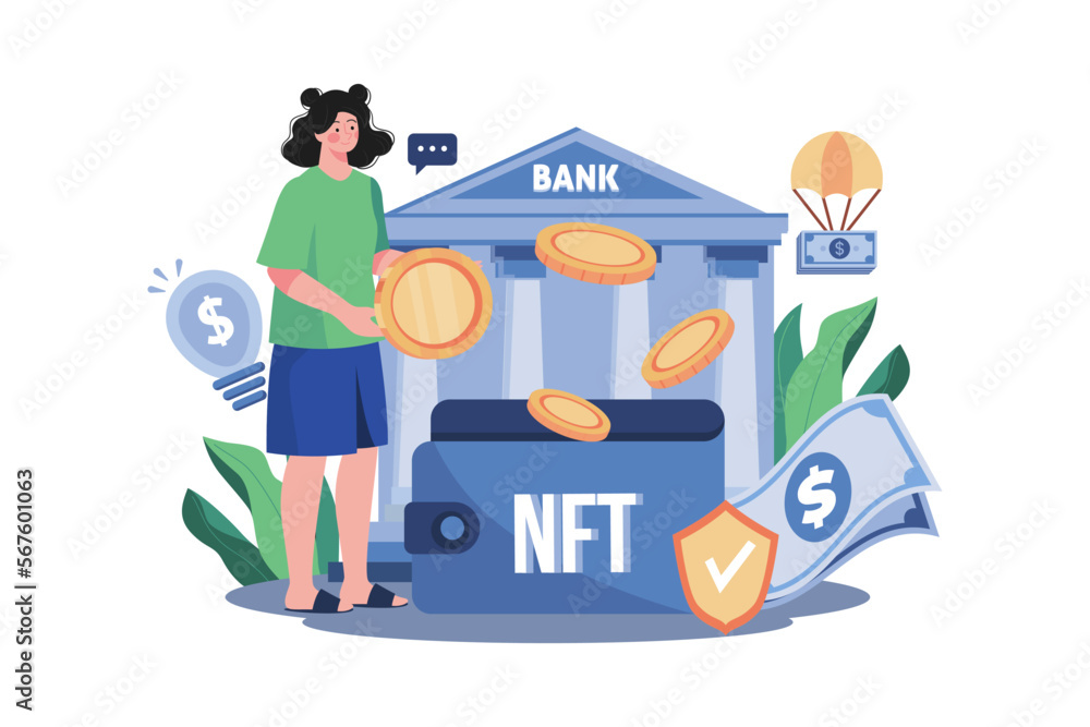 NFT wallet Illustration concept on white background NFT wallet Illustration concept on white background