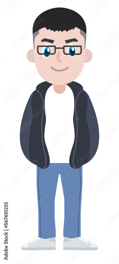 young cartoon man in jeans and jacket