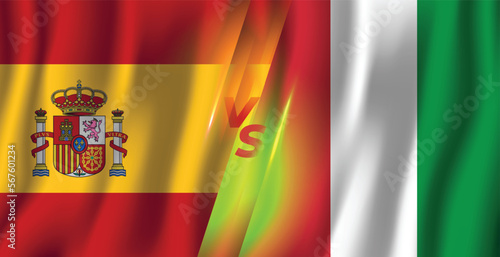Spain vs Italy waving flag background sport banner design. 