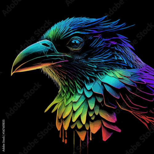 Colorful digital art of crow face