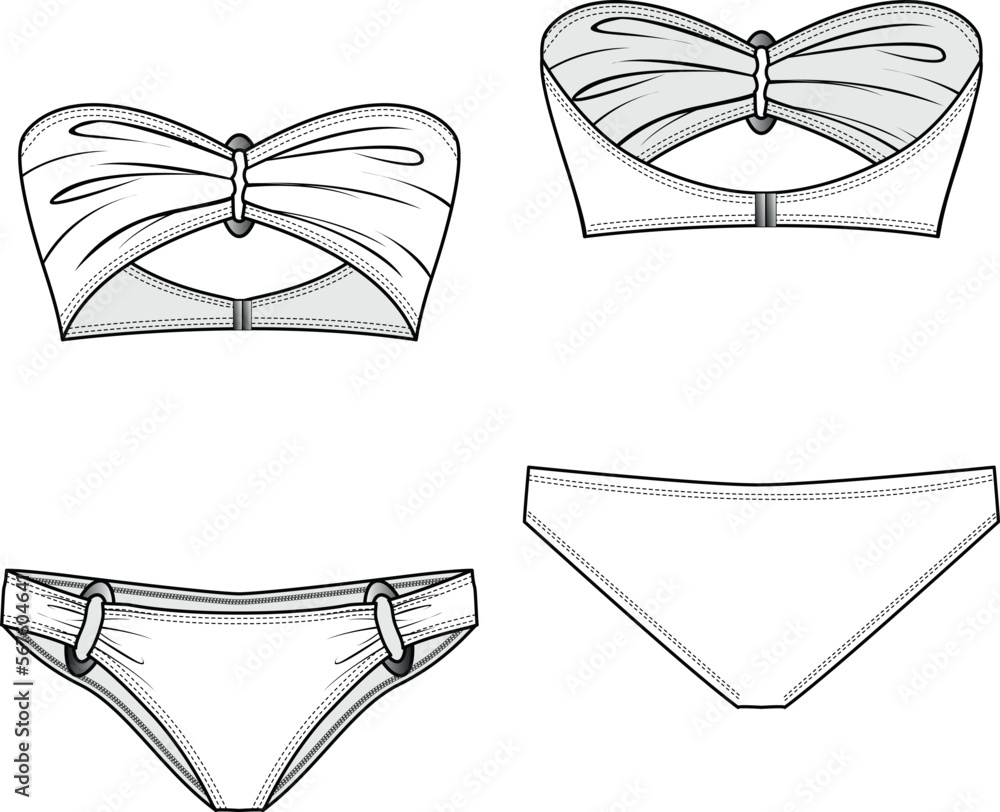 women bikini technical drawing, accessories details women bikini technical drawing, accessories details
