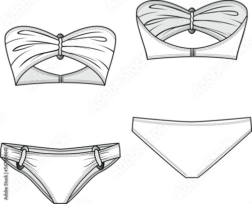 women bikini technical drawing, accessories details