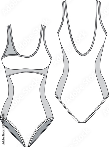 women swimsuits tulle detail technical drawing