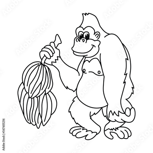 Funny gorilla cartoon vector coloring page