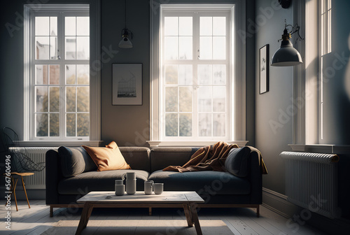 Modern bright home living room interior  background  3d render Generative AI