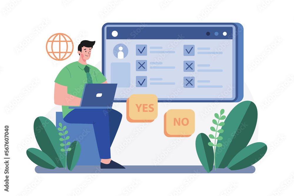 Man at laptop with survey