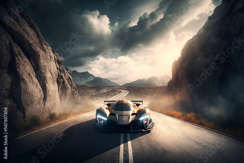 Speed and Power: A sports car in the open road