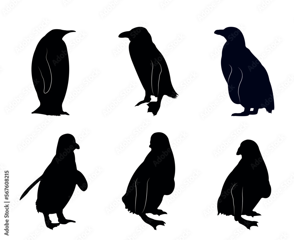Fototapeta premium Collection of black silhouettes penguins