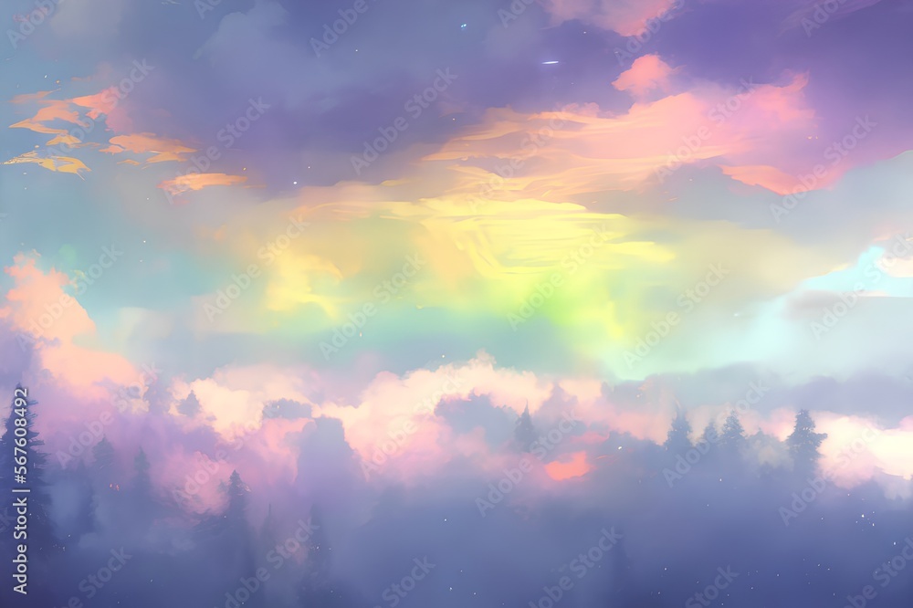Naklejka premium Outdoors,Dusk,Sunset,Summer,Glowing,Vibrant Color,Descriptive Colour,Purple,Blue,Lightweight,Beauty In Nature,Tranquil Scene,Heaven,Weather,Backgrounds,Nature,Scenics,Image,Illustration and Painting