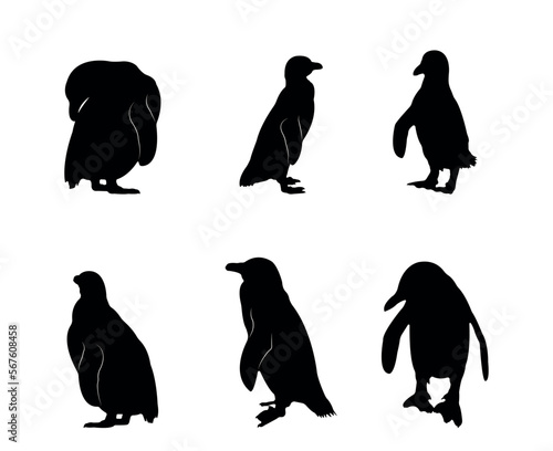 Collection of black silhouettes penguins