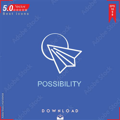POSSIBILITY icon vector on blue background. Simple, isolated, flat icons, icons, apps, logos, website design or mobile apps for business marketing management,
UI UX design Editable stroke.EPS10