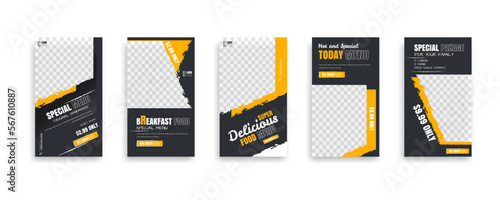 Set of food post story. social media banner template design. Creative design, easy Use for promotions you product. story food for your restaurant prom