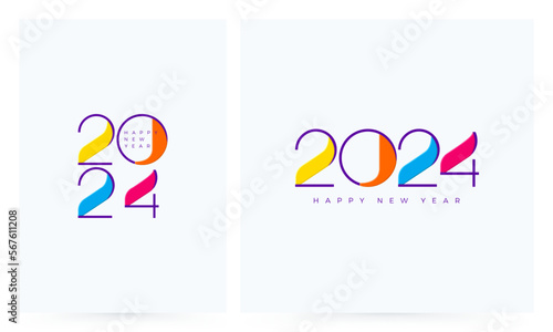 Colorful happy new year for 2024 new year celebration. Design for greeting, poster, banner or calendar print.