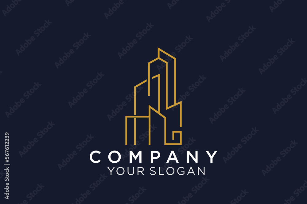 Building logo illustration vector graphic design in line art style. Building logo illustration vector graphic design in line art style.