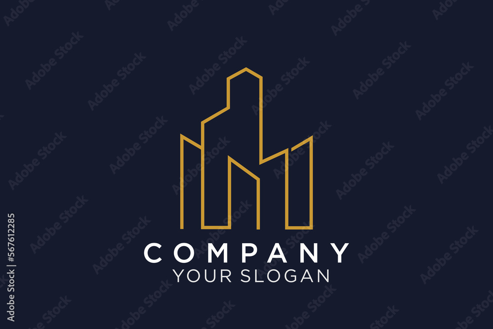Building logo illustration vector graphic design in line art style. Building logo illustration vector graphic design in line art style.