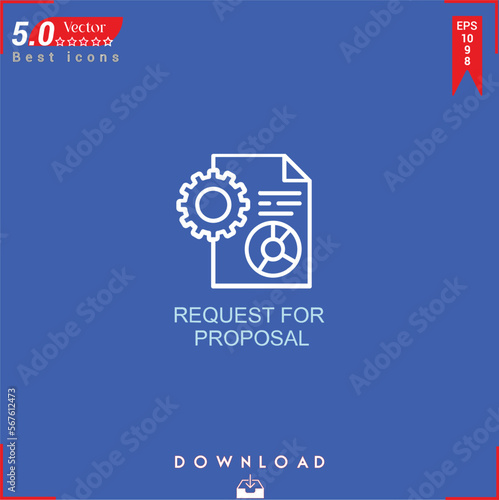 REQUEST PROPOSAL icon vector on blue background. Simple, isolated, flat icons, icons, apps, logos, website design or mobile apps for business marketing management,
UI UX design Editable stroke.EPS10
