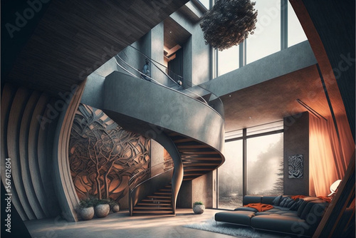 Modern Visionary Interior Design Concept with Futuristic Architecture concept. Ai generated