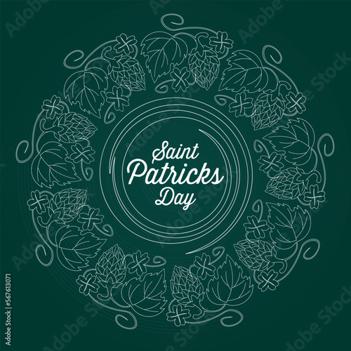 saint patricks day background with abstract elements of hops and shamrocks inflorescence