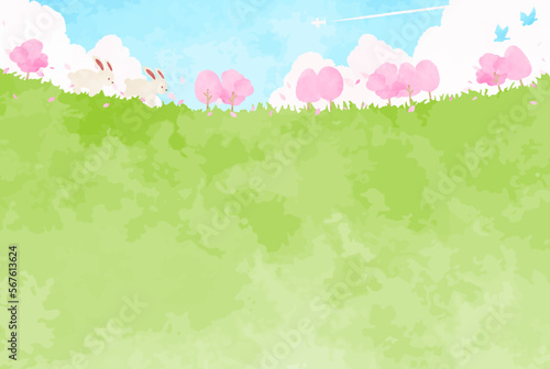 自然溢れる春の風景イラスト