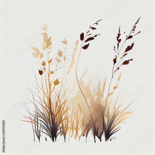Illustration of dried grass on a blank background. generative ai