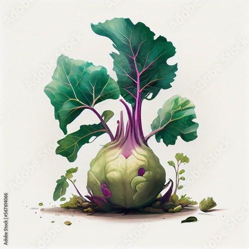 Illustration of kohlrabi on a blank background. generative ai