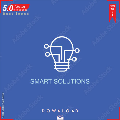 SMART SOLUTIONS icon vector on blue background. Simple, isolated, flat icons, icons, apps, logos, website design or mobile apps for business marketing management,
UI UX design Editable stroke.EPS10